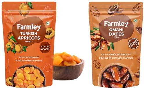 Image of Farmley Exotics Apricots Dry Fruits, Dates, Apricot, Khajur, Dried Apricot, Dry Dates, Apricot Dry Fruits, Khajoor Dates (Dates 400 Gram And Apricots 200 Gram)