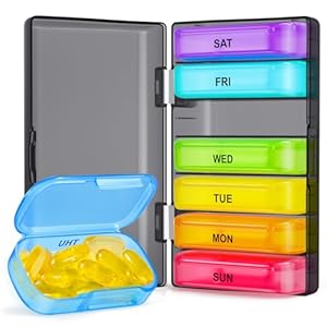 XL Weekly Pill Organizer with Dual Protection, ADERI Portable Pill Box 7 Day, Detachable Daily Pill Cases in Pocket Size for Purse, Pocket, Easy to Open Medicine Organizer to Hold Vitamins, Fish Oils
