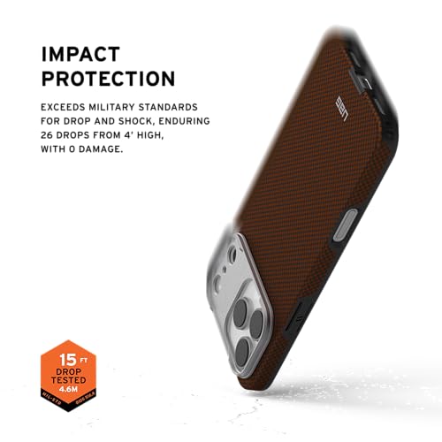 Image of Urban Armor Gear UAG Fibr Armr Magnetic Compatible, Kevlar Fiber Military Grade Protective Case /Cover Designed for iPhone 17 Pro Max (2025) - Orange /Charcoal