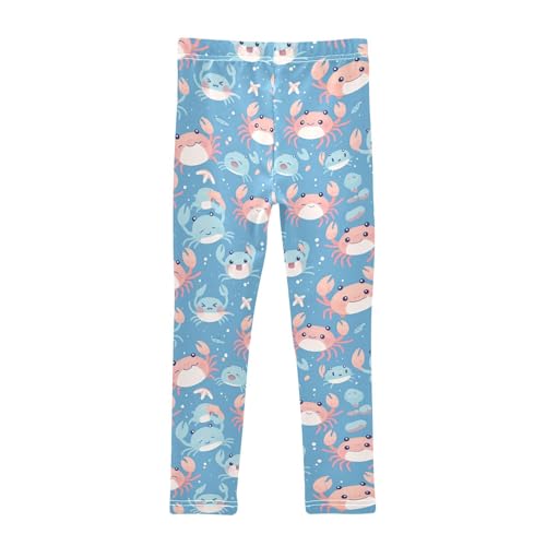 Crab Navy Blue Cute Kids Girl's Legging Casual High Waisted Leg Yoga Pants Exercise2