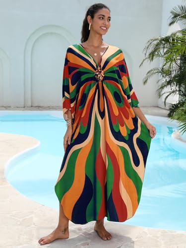 Image of KEYLORTING Plus Size Kaftan Dress Women, African Moo Moo Print Caftan, Batwing Dress, Beach Cover Up for Party and Loungewear