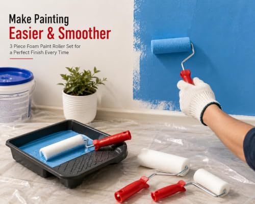 Image of 6 Inch Paint Roller with Handle | High Density Microfiber Paint Roller Brush for Doors, Interior and Exterior (Pack of 1, Model - 5)