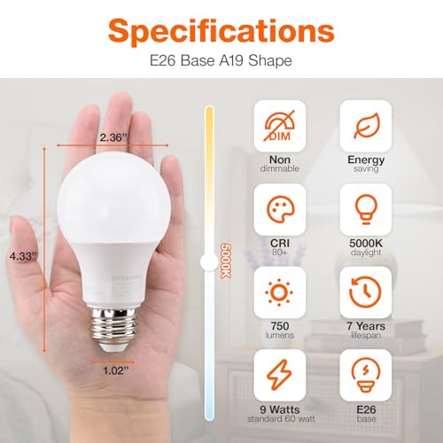 Image of Sylvania ECO LED A19 Light Bulb, 60W Equivalent, Efficient 9W, 7 Year, 750 Lumens, Non-Dimmable, Frosted, 5000K, Daylight - 8 Pack (40883)