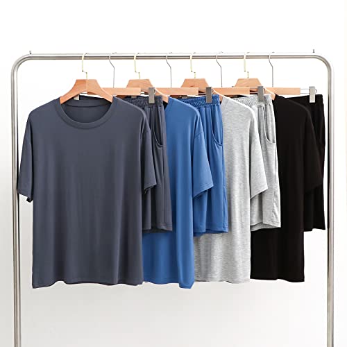 Men's Modal Pjs Set Short Sleeve Crew Neck Lounge Set Sleepwear Elastic Waist Lightweight Pajama Set2