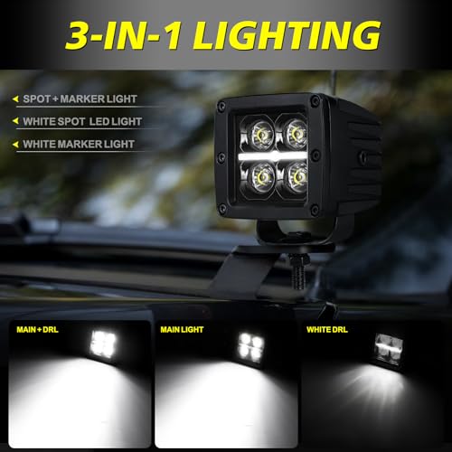 Image of 3 inch CREE LED Cubes with DRL 80W Spot Beam Square 3x3 LED Pod Lights Offroad Driving Light Fog Ditch Lights for Trucks Pickup Motorcycle SUV UTV ATV Dirt Bike Golf Cart