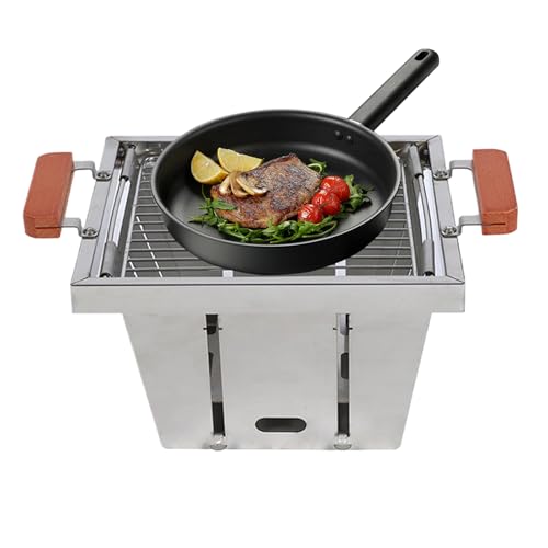 Barbacoa portátil | Barbacoa de carbón vegetal ajustable en 4 alturas – estufa de quemador de alta resistencia – para camping al aire libre, barbacoa, picnic, balcón, jardín,