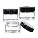 1 oz Glass Jars with Lids,3 Pack Clear Small Glass Cosmetic Jars with Lids,60 ml Empty Glass Makeup Containers for Sample, Cream, Lotion,Powder (1 OZ, Clear)