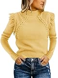 COCCKO Women's Sweaters Fall Winter 2025 Trendy Mock Neck Fringe Tops Cable Knit Pullover Western Outfit Yellow