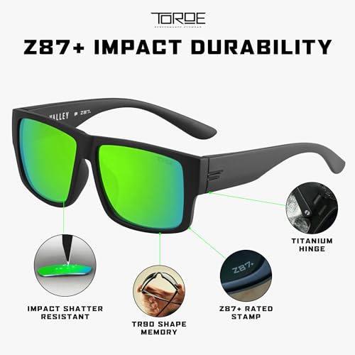 Image of TOROE Z87+ Polarized Safety Sunglasses Matte Black TR90 Frame, ANSI Rated Lens