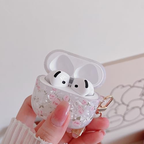 Image of MINSCOSE for Cute Glitter AirPods 4 Clear Case,Shell Pattern Flower Design with Girly Floral Keychain,Soft TPU Protective Cover with Cleaner Kit for AirPods 4th Generation-Pink