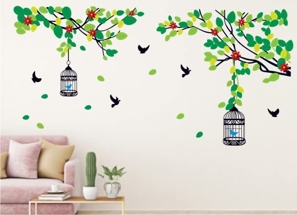 Heaven Decors Tree Branches - Birds - Cages - Leaves - Wall Sticker (Ideal Size on Wall: 160 cm x 80 cm),Multicolour (B0C4JV81MP) Amazon Price History, Amazon Price Tracker