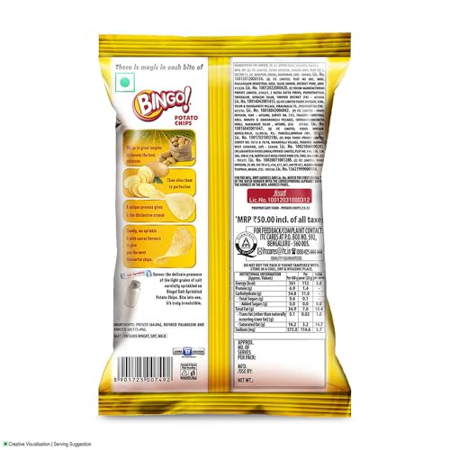 Image of Bingo Original Style Salt Sprinkled - Flat Cut Salted Potato Chips Pack For Snacks - 85 /90 Grams(weight may vary) (Pack of 2)