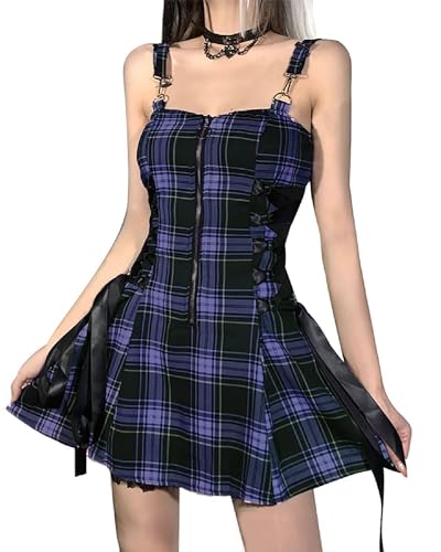 purple plaid dress Fall Long Sleeve  Mini May fastenings or tight bits Military Lolita OP, Plaid Lolita