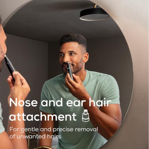 Image of Beurer MN 2X Precision trimmer for men I German Engineering I Eyebrows, Nose & Ear Hair I 3 Stainless Steel Attachments (3 /6mm Combs) I IPX4 Splash-Proof I Battery-Operated I Portable with Storage Bag I 3-Year Warranty I Black in color