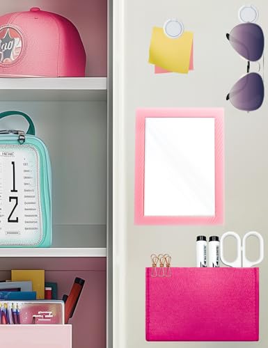 Image of Magnetic Locker Accessories Kit - 5pcs With Mirror, Dry Erase Board, Pen Holder, Magnets for School, Refrigerator, Office Cabinet (Pink)