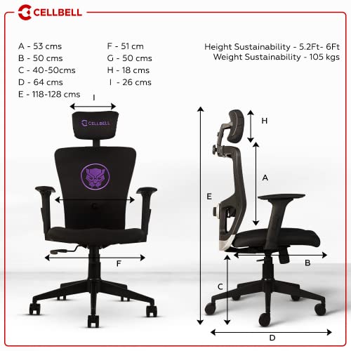 Image of CELLBELL Leo Series Marvel Black Panther Ergonomic High Back Fabric Office Chair /Gaming /Computer /Cyber Chair with 3D Arm Rest and Moulded Foam Seat [Black]