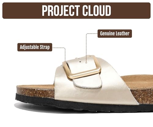 Image of Project Cloud 100% Genuine Leather Sandals Women Dressy Beach Essentials Slides for Women Footwear - Lightweight with Memory Foam Insole Sandals for Women 2026 - Womens Slides