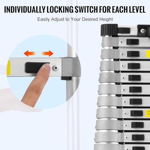 VEVOR Teleskopleiter, 6,2 m leichte Ausziehleiter aus Aluminium, Klappleiter mit Mehrfach-Einzug, Tragkraft 190 kg mit rutschfesten Sprossen, tragbare Kompaktleiter für Zuhause, Wohnmobil, Dachboden