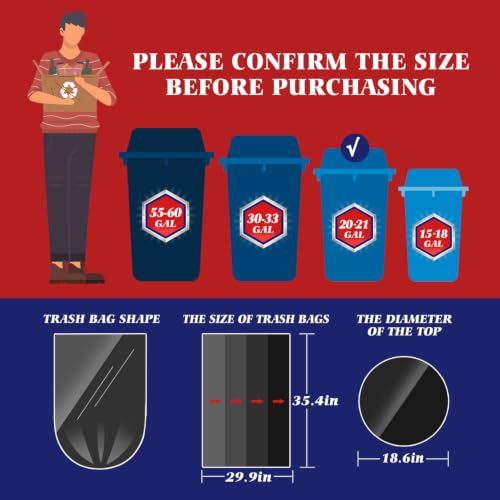 Image of Teivio Black Large Trash Bags 20-21 Gallon 40 Count 20 Gal Garbage Bags