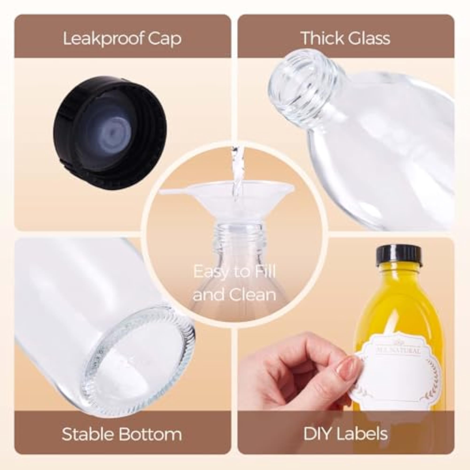 12 Pack 8 OZ Clear Glass Bottles with Caps, Leakproof Containers
