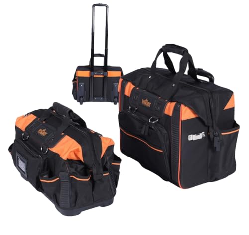 18" Rolling & Duffle Tool Bag - 2 Pack - Portable Tool Bag with Wheels - Water Resistant Fabric - 29 & 15 Pocket Roll Bag for Mechanics, Electricians, Plumbers & Hvac Bag