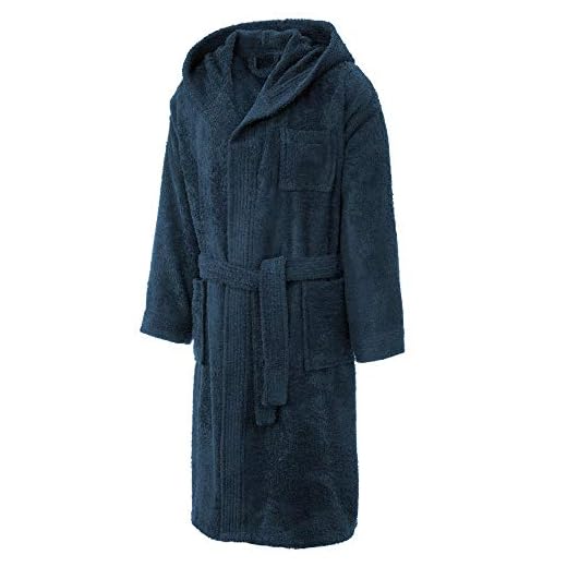 CelinaTex Borkum Peignoir De Bain Capuche De Couleur Unie Et De Deux Couleurs Longue Poches Appliquées Et Poche Poitrine Homme Pur Coton XL Bleu foncé