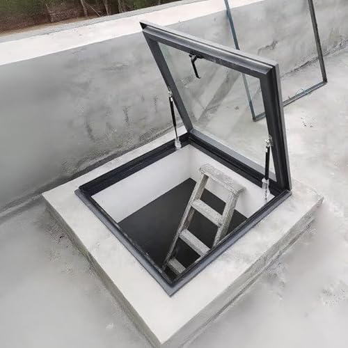 Skylight Fenêtre de toit – 80 x 50 cm – Fenêtre de sortie manuelle pour véranda et sous-sol – Double couche en verre trempé pour installation de toit incliné/plat