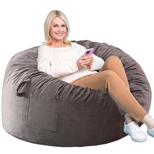 Image of Bean Bag Chairs, Memory Foam Stuffing Bean Bag Chair for Adults /Teens /Kids, Velvet Lazy Sofa Furniture with Removable High-Rebound Memory Foam for Living Room Bedroom College Dorm