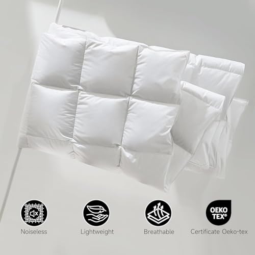 Image of LINENWALAS Feather Comforter Single Size, 50% Goose Duck Down & 50% Feather Warm Duvet Special for Winter Quilt Fluffy Blanket (White, 60 x 90 Inches)