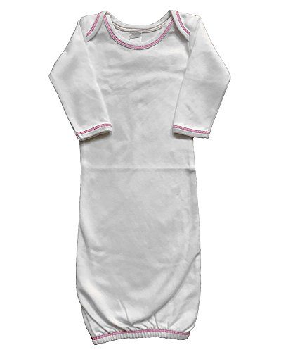 Monag Infant Long Sleeve Baby Gown, White/Pink, 0-3m