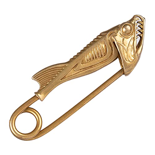 COPPERTIST.WU Brass Safety Pins Fish Pin Brooch Shawl Pin Dress Clips Decorative Safety Pin for Backpacks Clothes Original Handcrafted Design