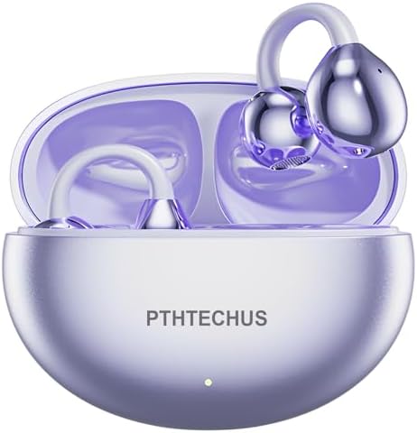 PTHTECHUS Open Ear Kopfhörer Bluetooth, Open-Ear-Clip Kabellose Kopfhörer mit 4,3g Lightweight, Bluetooth 5.4 Clip On Kopfhörer, Komfort-Ohrhörer, 65 Std Laufzeit für Sport Arbeit