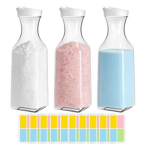 SJDOFU Washing Powder Storage, 3 PCS Laundry Detergent Storage with Stickers, 1.5L Detergent Dispenser for Laundry Powder Fabric Softener