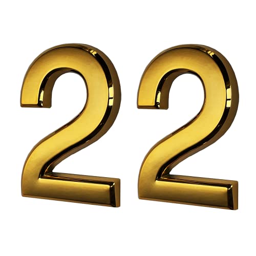 2 Pack Mailbox Numbers 2, Door Number Stickers For House/ Apartment/ Home Room/ Office, Self Adhesive, Golden Shiny, Double 2, 2.75 Inch High, By Hopewan.(2.75" Double 2, Golden) #TOP25