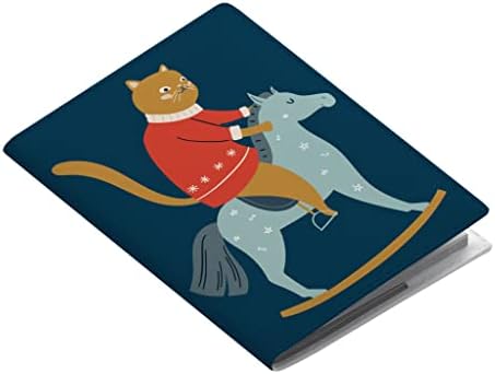 Cat Riding Horse Passport Cover with Card Slot - Cartoon Themed Passport Holder Travel Wallet - Colorful Passport Case - PU Leather, Classic