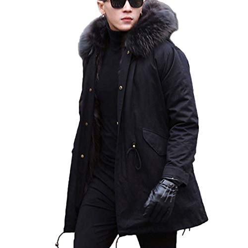 HZCX FASHION Mens Detachable Faux Fox Fur Lined Parka Jacket Warm