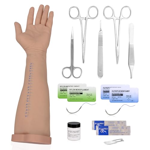 Image of Suture Practice Kit for Medical Students, Silicone Suture Arm, Reusable Wound Practice Suturing Kit for Nursing, Veterinary, Surgical Training, Education Only