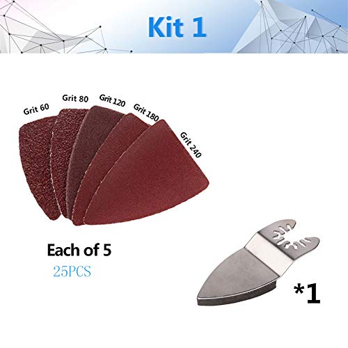 Multitool Sandpaper,for Wood Sanding Quick-Release Oscillating Saw Blade Multitool Finger Sanding Pad with 25Pcs Sandpaper Sander Sheet for Perfect Sanding (Color : Kit1) (Color : Kit2)