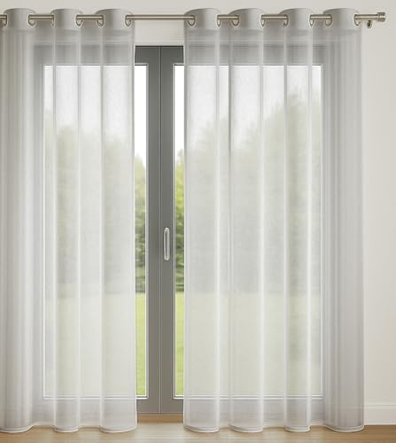 Lot de 2 Voilages Unis avec 8 œillets - 140x240 cm - Gris - Lumineux et décoratif - Protège des Regards extérieurs