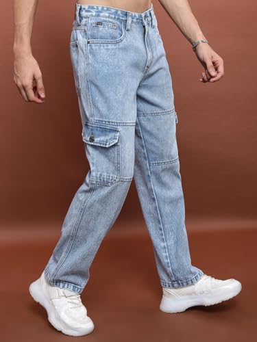 Image of Highlander Mens Relaxed Fit Denim Jeans for Man|Mid-Rise|Cotton Cargo Jeans for Men | Men Jeans