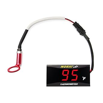 Norxi Cylinder Head Temperature Meter Engine Temperature Gauge Fahrenheit Digital Temperature Meter with 10mm 14mm Probe Sensor Adapter (Red,14mm)