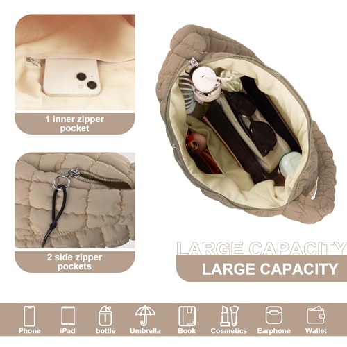 Image of Quilted Puffer Tote Bag Purse Puffy Crossbody Shoulder Bag,Lightweight Nylon Hobo Bag Puffer Carryall Bag for Women Girl