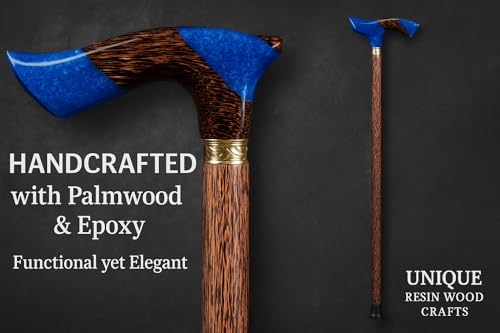 Image of Handmade Palm Wood Walking Stick with Epoxy Resin Handle - 36 Inch Solid Wooden Cane for Men & Women | Strong, Stylish & Comfortable Support for Daily Use