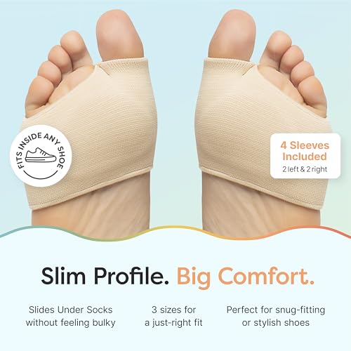 ZenToes Metatarsal Pads for Men and Women - Ball of Foot Pain Relief Cushions for Sesamoiditis, Metatarsalgia, Morton's Neuroma - 2 Pairs Fabric Sleeves with Gel Inserts (Medium, Beige)
