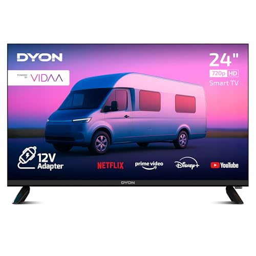 DYON Smart 24 VX-V – 24 Zoll (60 cm) Smart-TV mit 12V-Anschluss, Triple Tuner (DVB-S2/T2/C), App Store, Prime Video, Netflix, Disney+, waipu.tv, Hotelmodus