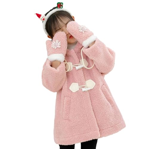 Fleece Sherpa Hooded Coat for Kids Girls Button Ear Shape Jacket with Pockets Gloves Toddler Girls Cute Comfy Clothes3