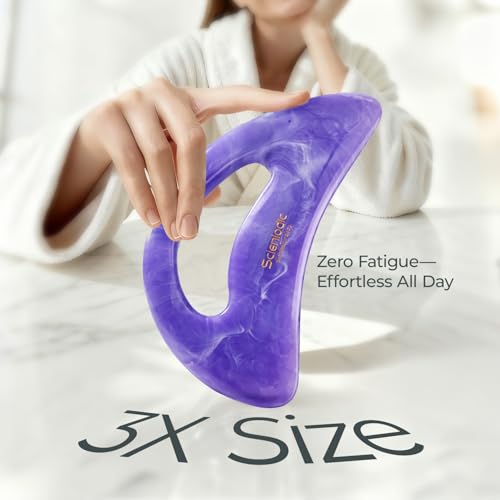Image of Scienlodic Gua Sha Massage Tool with Handle (Resin) Larger Guasha Body Scraping Tool for Back Legs Neck Massage, Lymphatic Drainage, Cellulite Remove - Large Light Purple