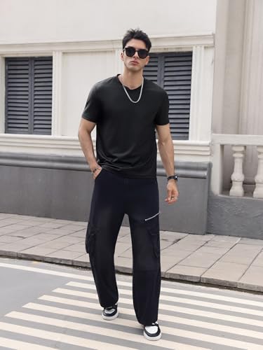 WDIRARA Men's PU Leather Short Sleeve T-Shirt V-Neck Ruched Party Top4