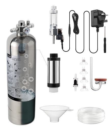 Clscea Generatore di sistema di CO2 per acquario, kit reattore di anidride carbonica in acciaio inossidabile con valvola solenoide regolatore per piante d'acquario (G700S), kit per acquario CO2