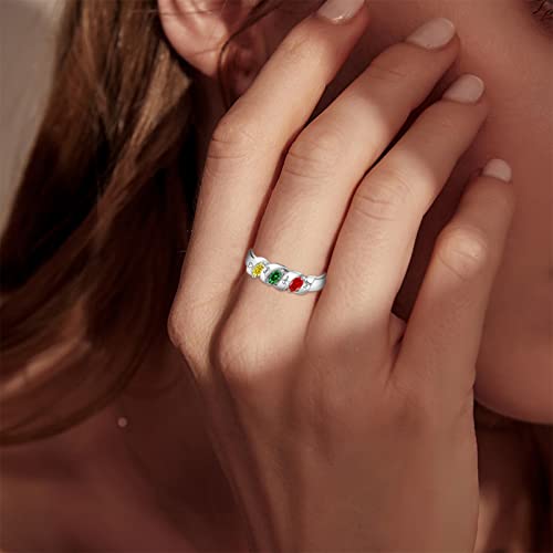 Bauma Auto Personalized 1-6 Birthstone Rings Family Mothers Ring Custom Engraved Name Rings For Women Grandma Mom Daughter (3 Stones) #TOP4